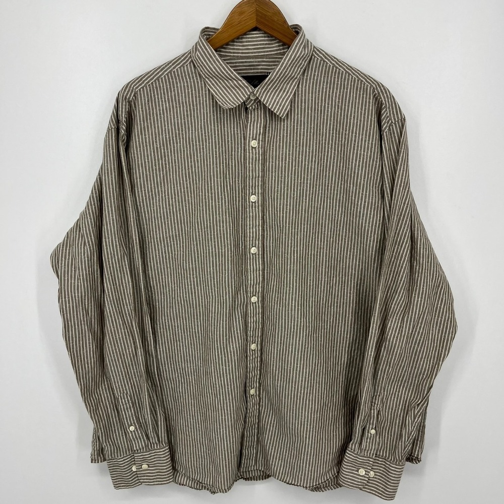 Tasso Elba Long Sleeve Button Shirt Men's Size 2XL Brown Striped 100% Cotton